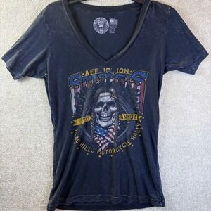 Affliction T-Shirt Women Large Black V-Neck Sturgis 76th Motorcycle Rally 2016